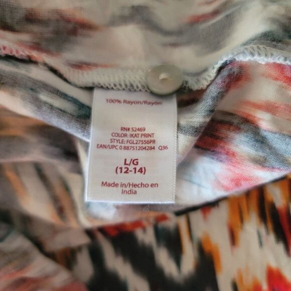 Womens Faded Glory Dress Button Down Shirt Pockets Multicolor Ikat  Sz L - Picture 6 of 6